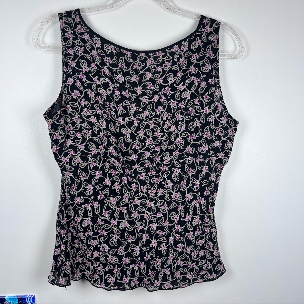 Vintage Y2K Junction West Sleeveless Black Silk Floral Tank Top Blouse Large - Picture 7 of 9